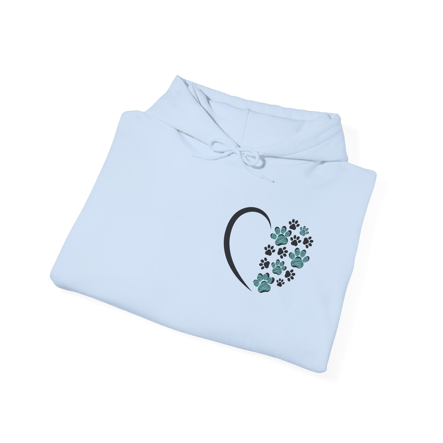 Paw Heart Unisex Hoodie  – Teal & Black Paw Prints