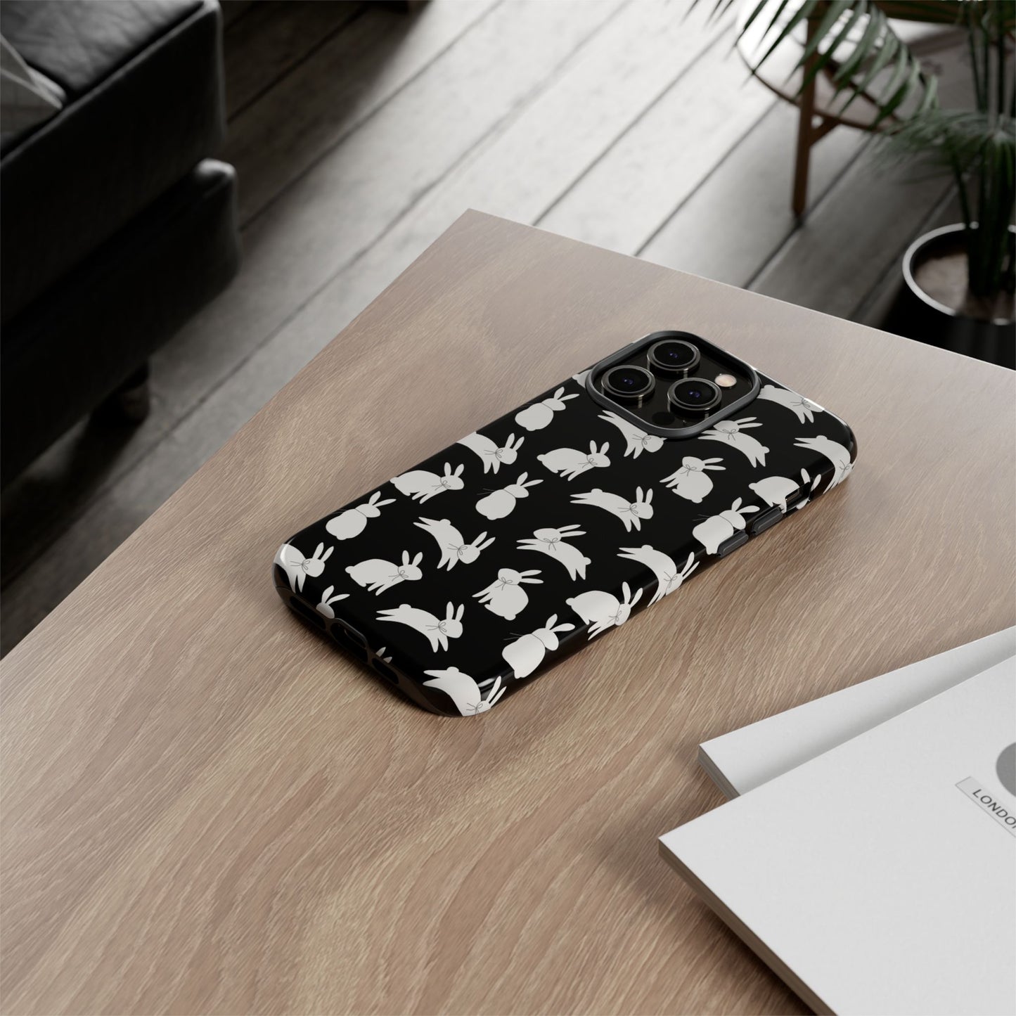 Hop-Proof Style – Bunny Pattern Tough Phone Case 🖤🐰