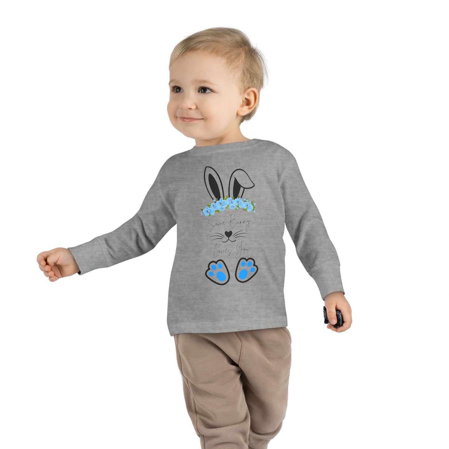 “Some Bunny Loves You” – Toddler Long Sleeve Tee (Blue Floral) 💙🐇