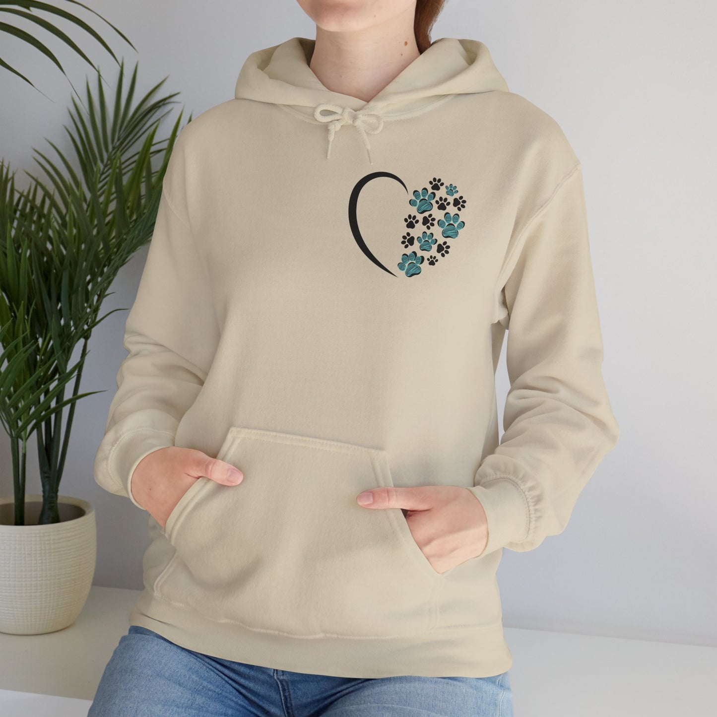 Paw Heart Unisex Hoodie  – Teal & Black Paw Prints
