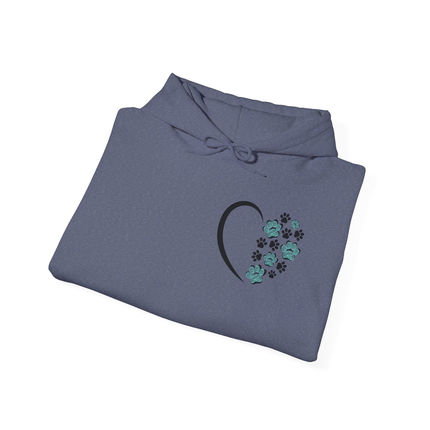 Paw Heart Unisex Hoodie  – Teal & Black Paw Prints