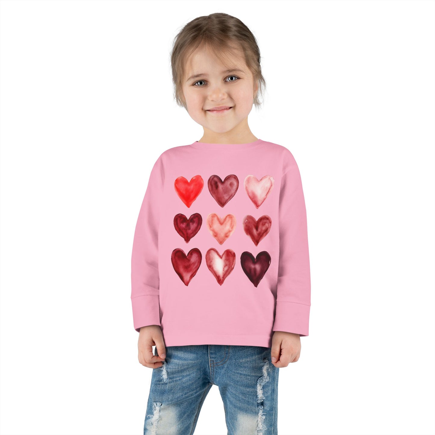 "Layered in Love" Watercolor Heart Toddler Long-Sleeve Tee