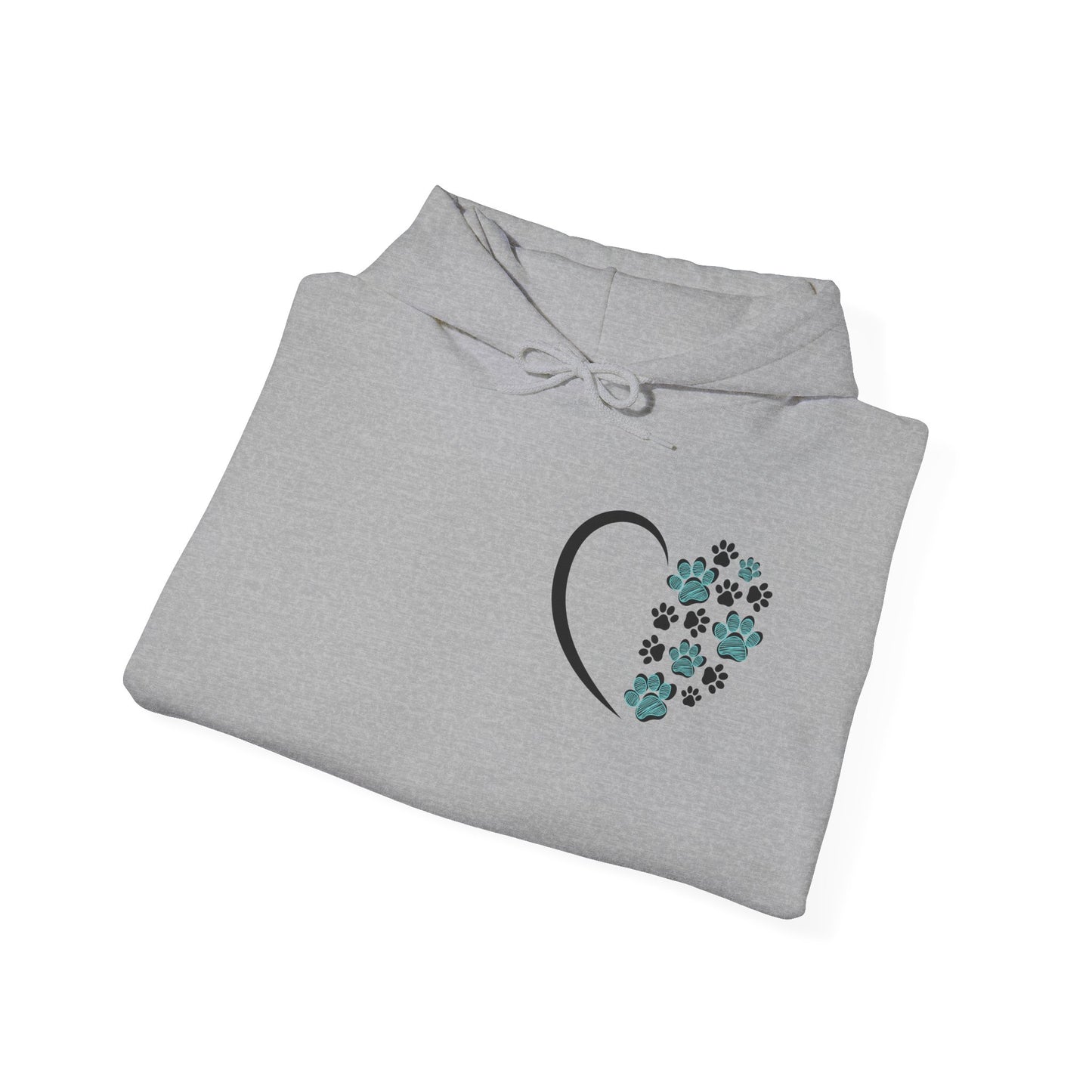 Paw Heart Unisex Hoodie  – Teal & Black Paw Prints