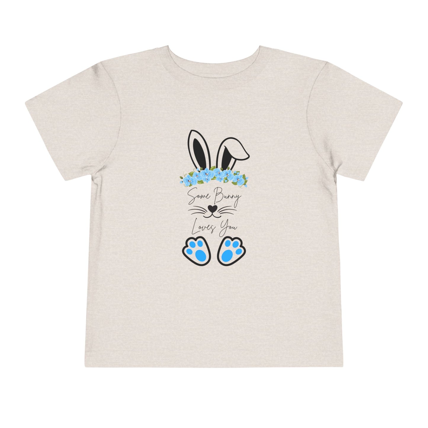 “Some Bunny Loves You” – Blue Floral Toddler Short Sleeve Tee 🐇💙