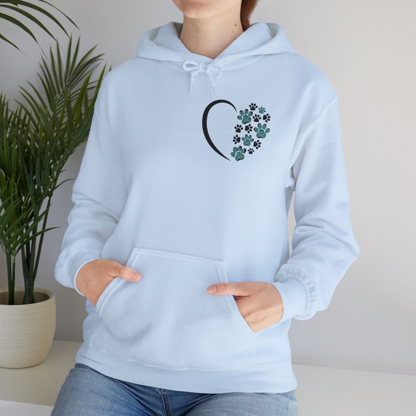 Paw Heart Unisex Hoodie  – Teal & Black Paw Prints