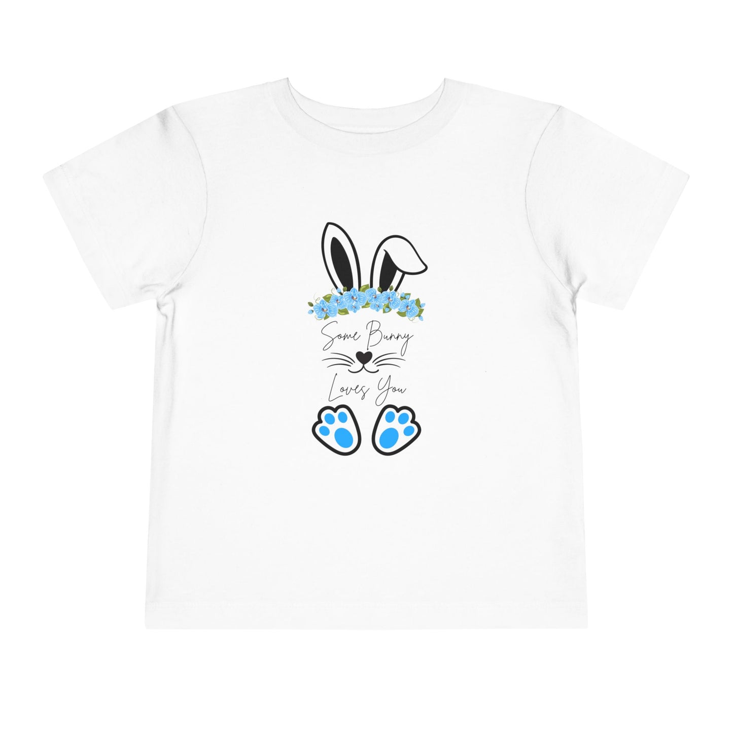 “Some Bunny Loves You” – Blue Floral Toddler Short Sleeve Tee 🐇💙