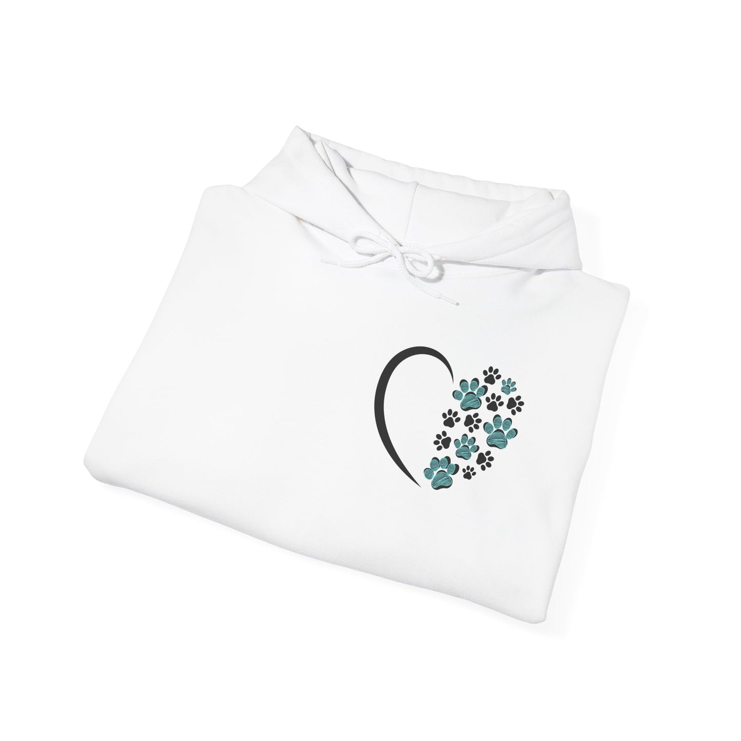 Paw Heart Unisex Hoodie  – Teal & Black Paw Prints