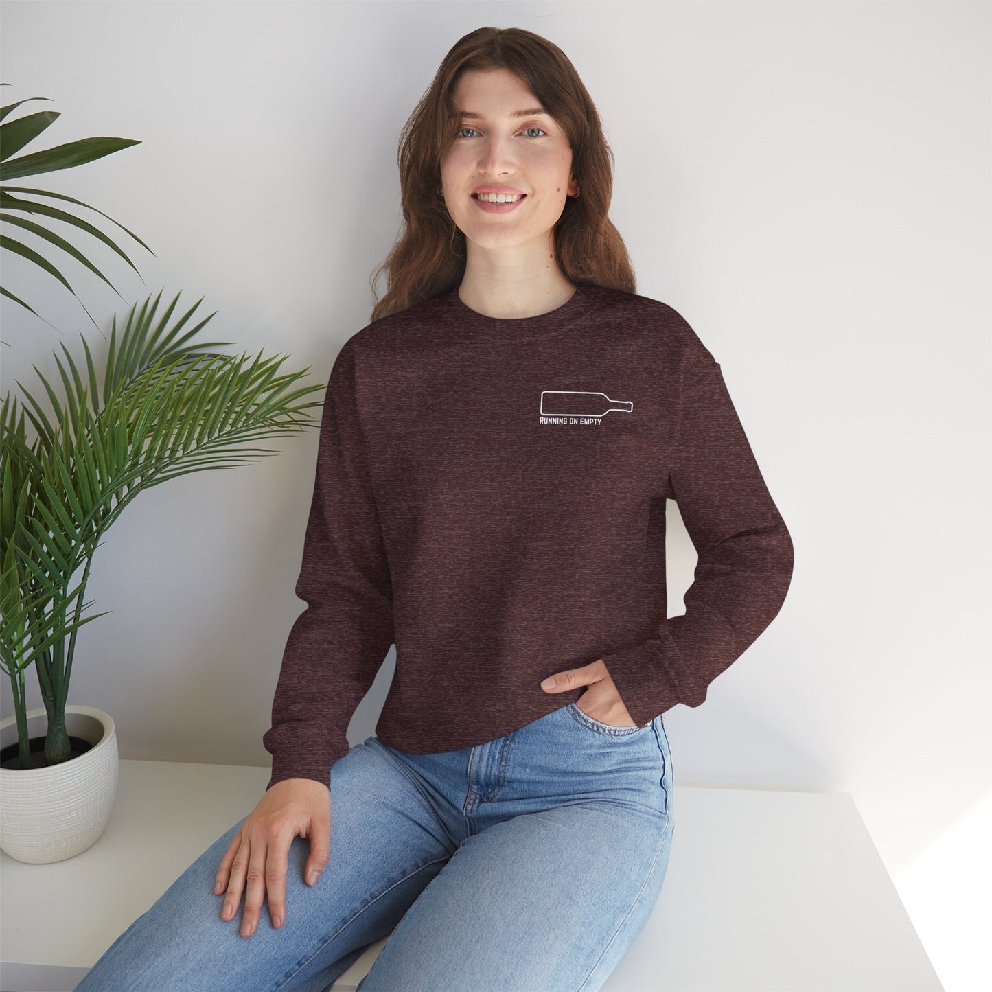 "Running on Empty" Unisex Crewneck Sweatshirt (Dark Humor Edition)