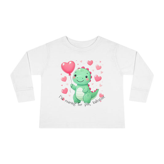 "I'm Roaring for You, Valentine" Toddler Long Sleeve Tee