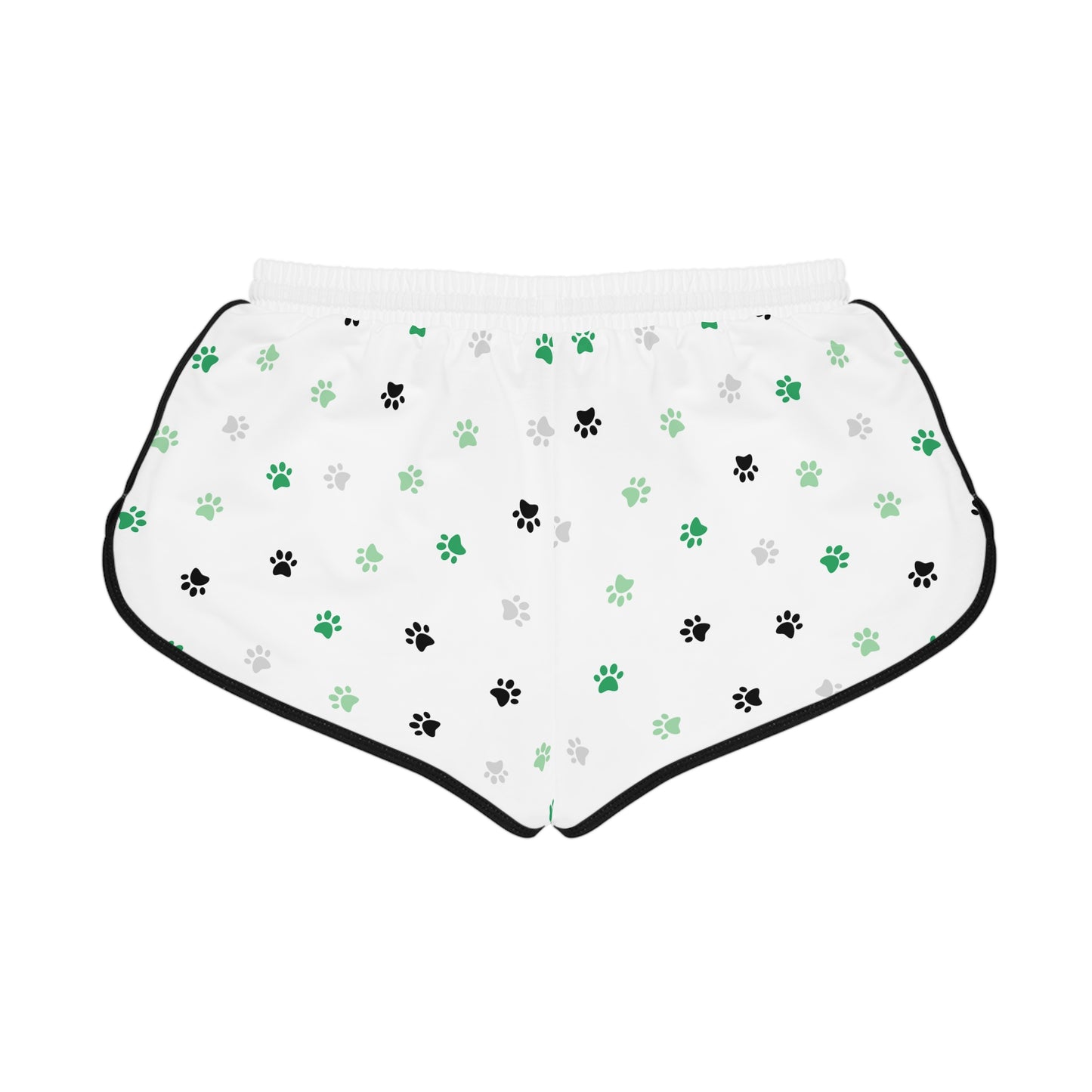 Pawfectly Lucky Relaxed Shorts – Green, Black & White Paw Print
