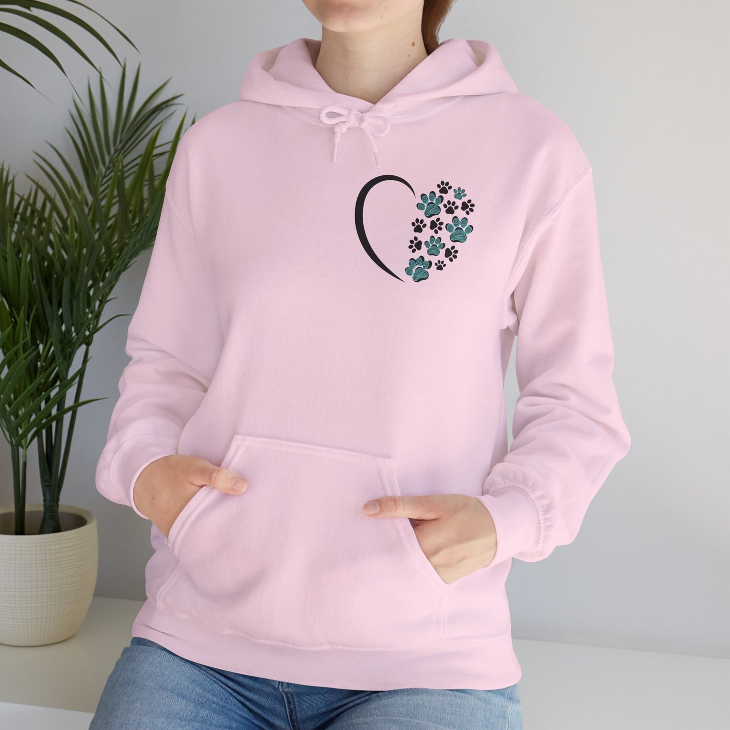 Paw Heart Unisex Hoodie  – Teal & Black Paw Prints