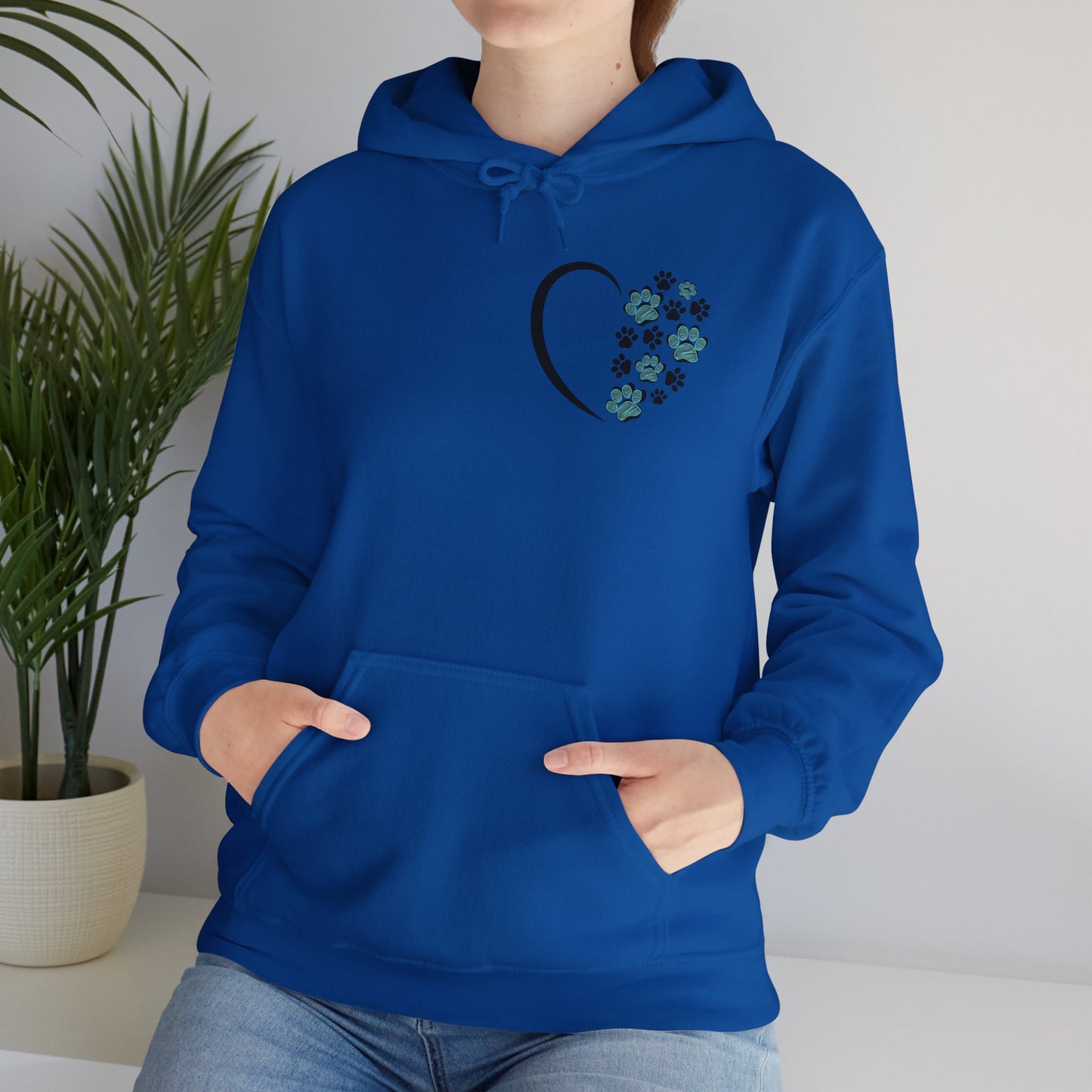 Paw Heart Unisex Hoodie  – Teal & Black Paw Prints