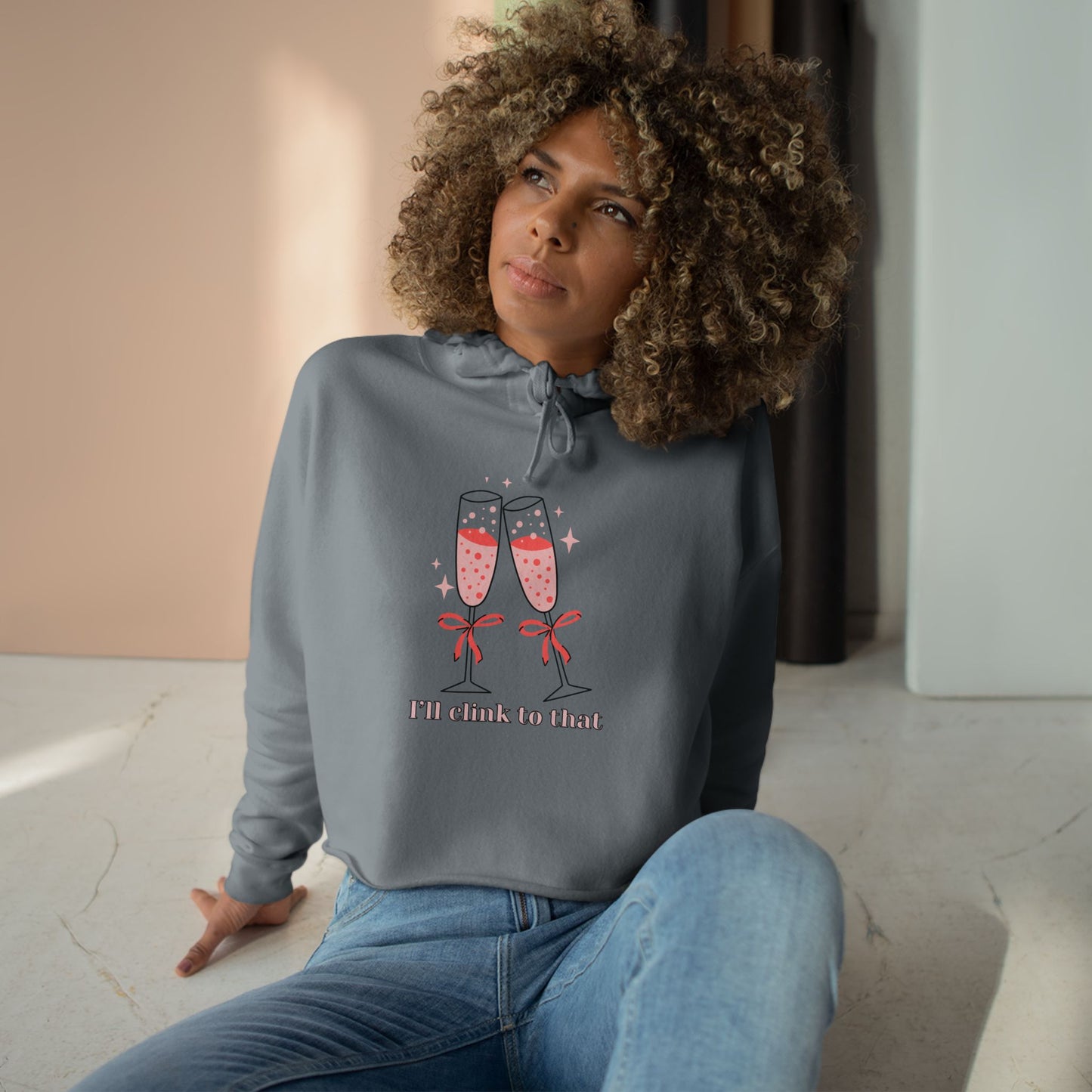 I’ll Clink to That! 🥂 Chic Cropped Hoodie