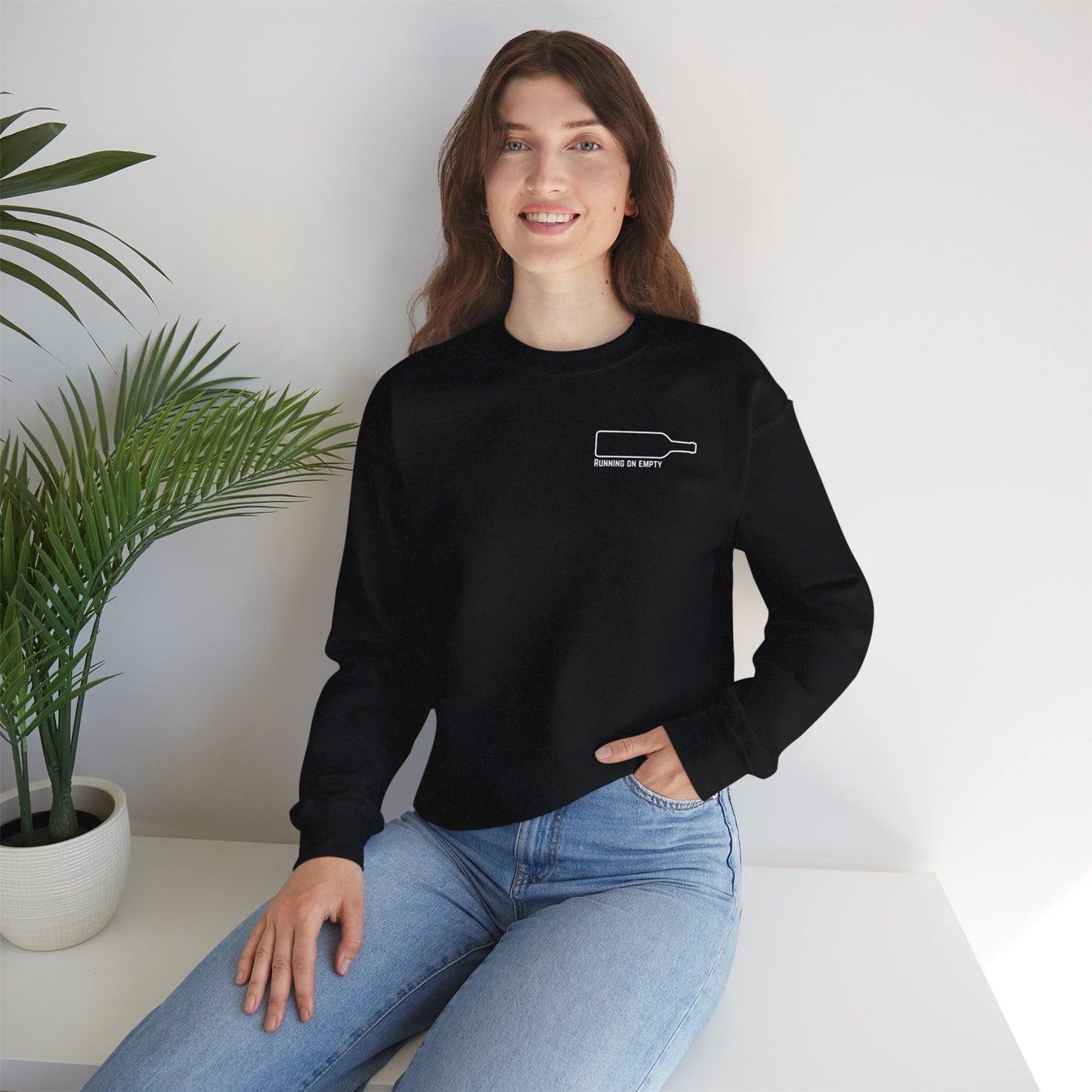 "Running on Empty" Unisex Crewneck Sweatshirt (Dark Humor Edition)