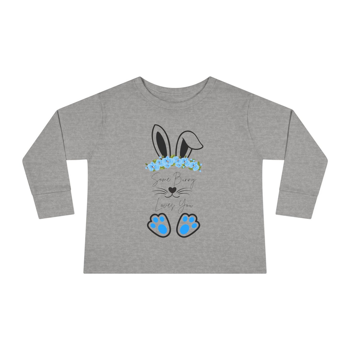 “Some Bunny Loves You” – Toddler Long Sleeve Tee (Blue Floral) 💙🐇