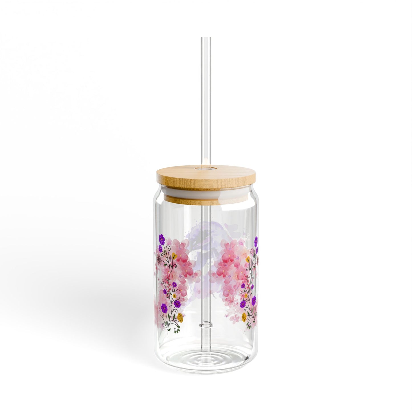 "Watercolor Hummingbird" Glass Sipper with Bamboo Lid (16oz)