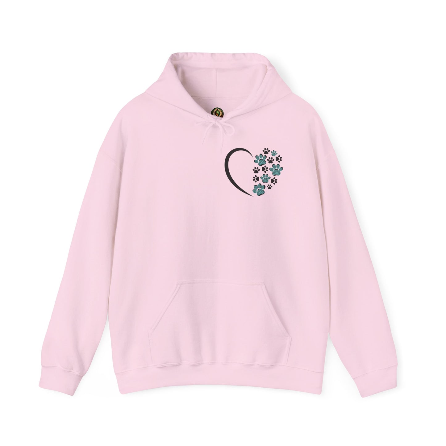 Paw Heart Unisex Hoodie  – Teal & Black Paw Prints