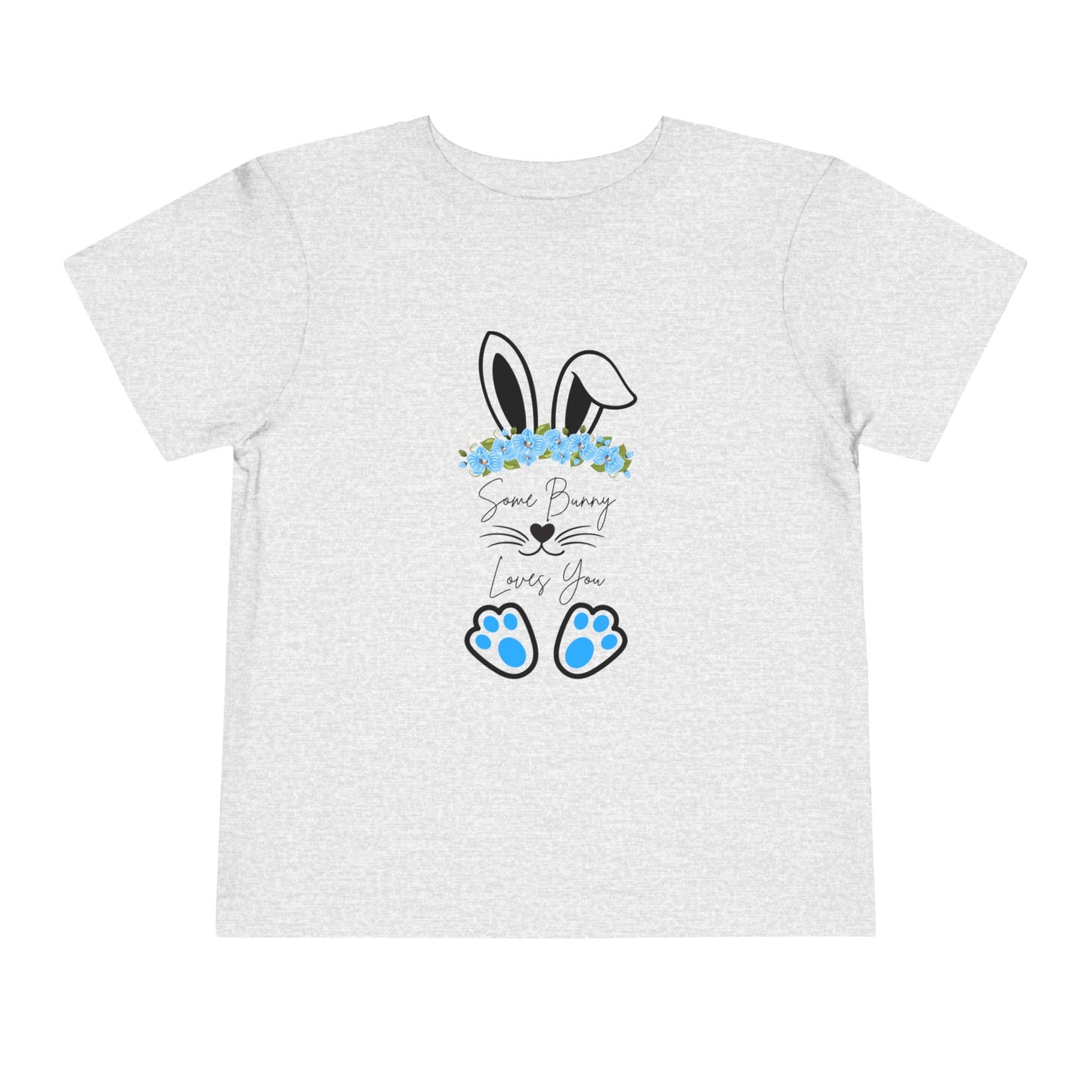 “Some Bunny Loves You” – Blue Floral Toddler Short Sleeve Tee 🐇💙