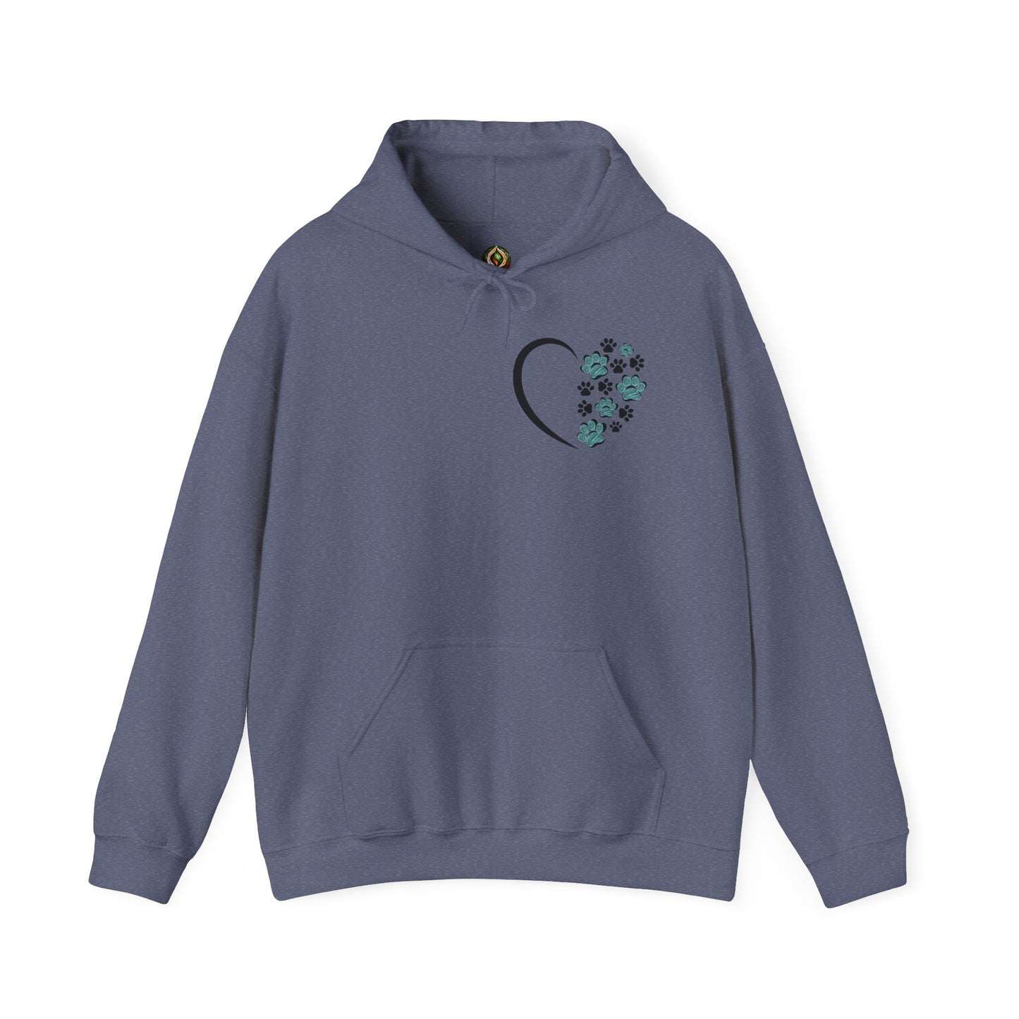 Paw Heart Unisex Hoodie  – Teal & Black Paw Prints