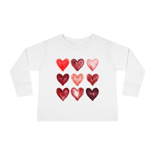 "Layered in Love" Watercolor Heart Toddler Long-Sleeve Tee