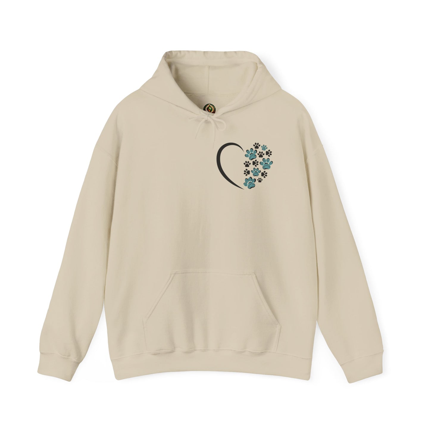 Paw Heart Unisex Hoodie  – Teal & Black Paw Prints