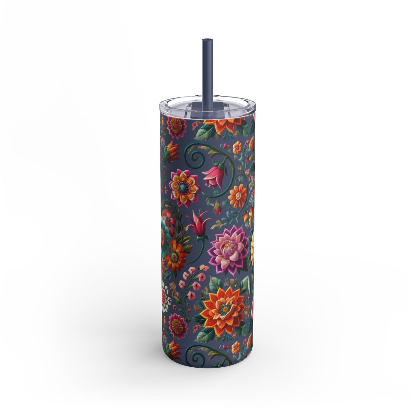 Vibrant Blooms 🌸 Embroidered-Style Skinny Tumbler (20oz)