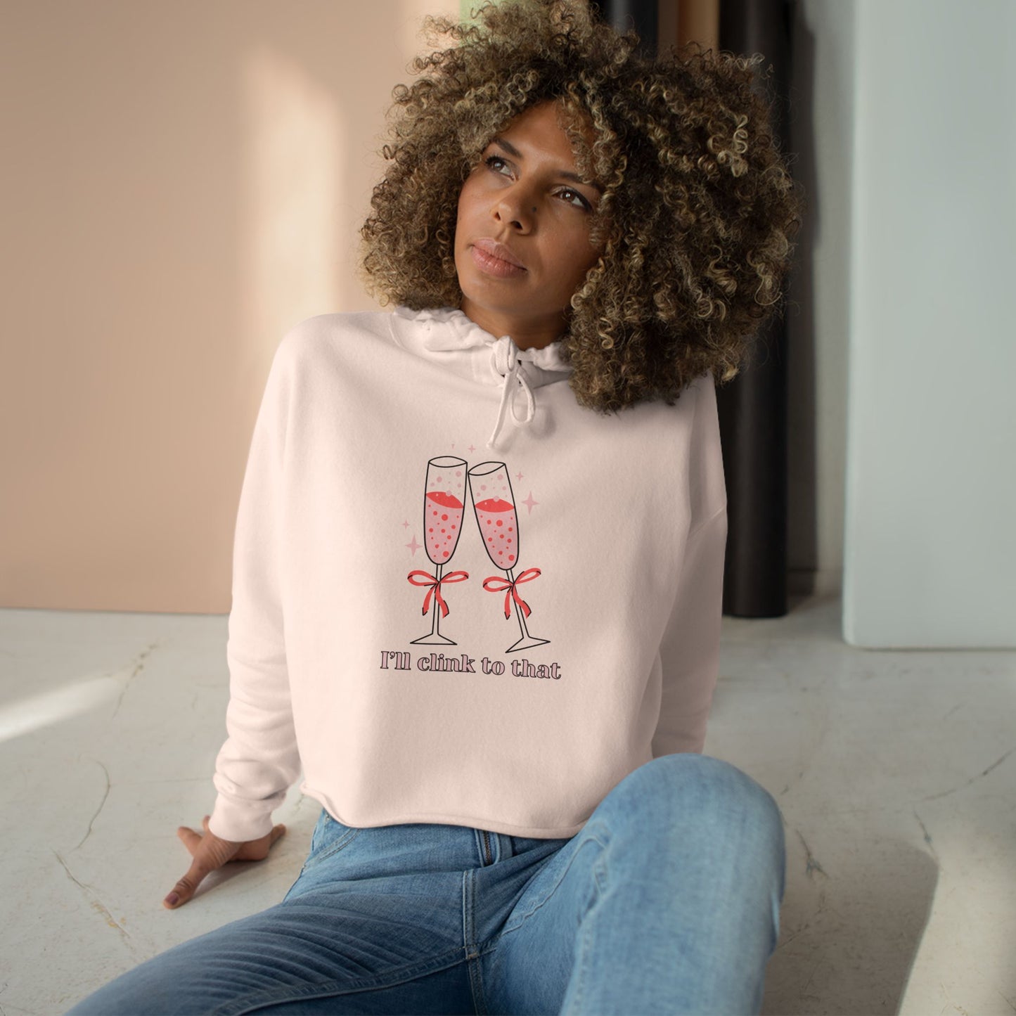 I’ll Clink to That! 🥂 Chic Cropped Hoodie
