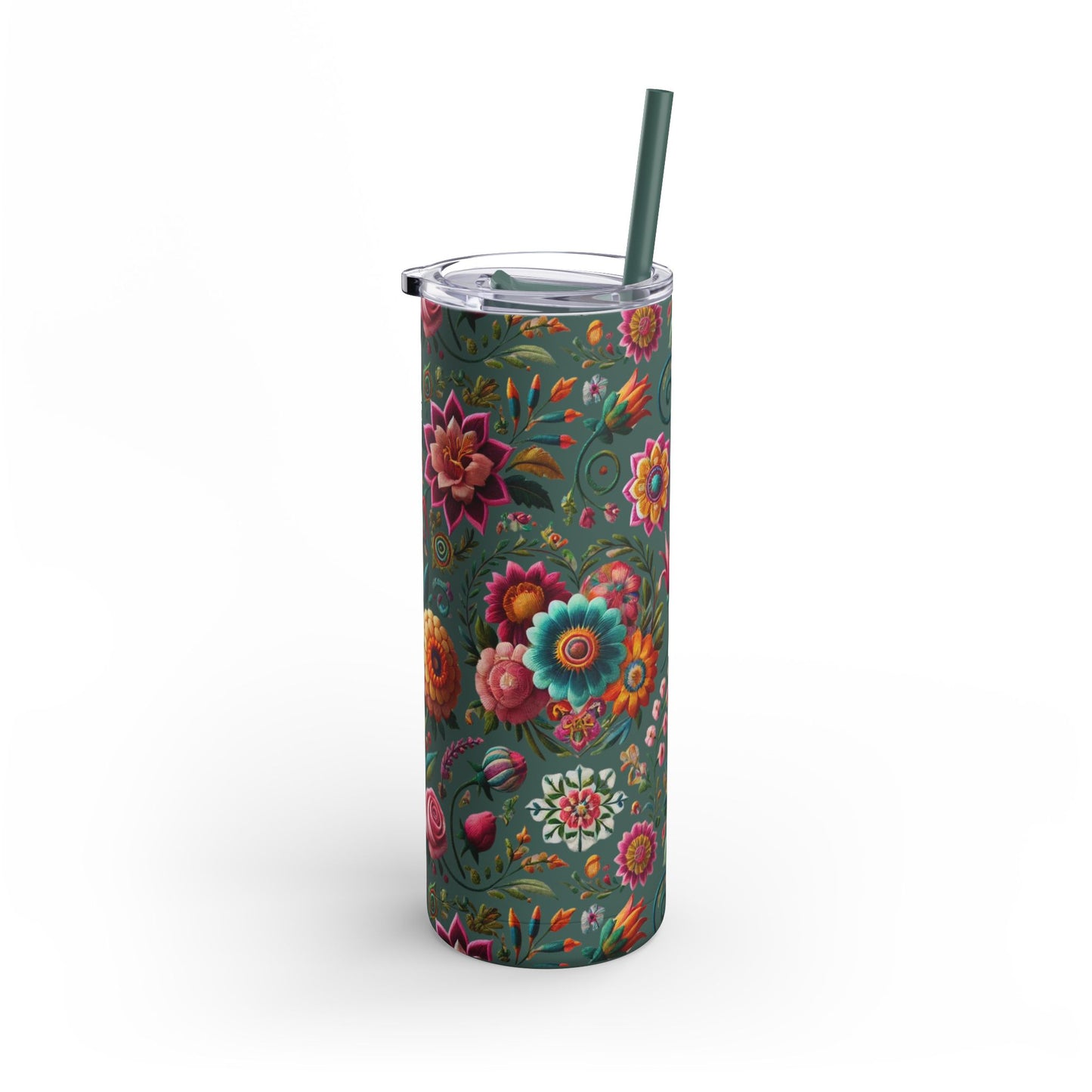 Vibrant Blooms 🌸 Embroidered-Style Skinny Tumbler (20oz)