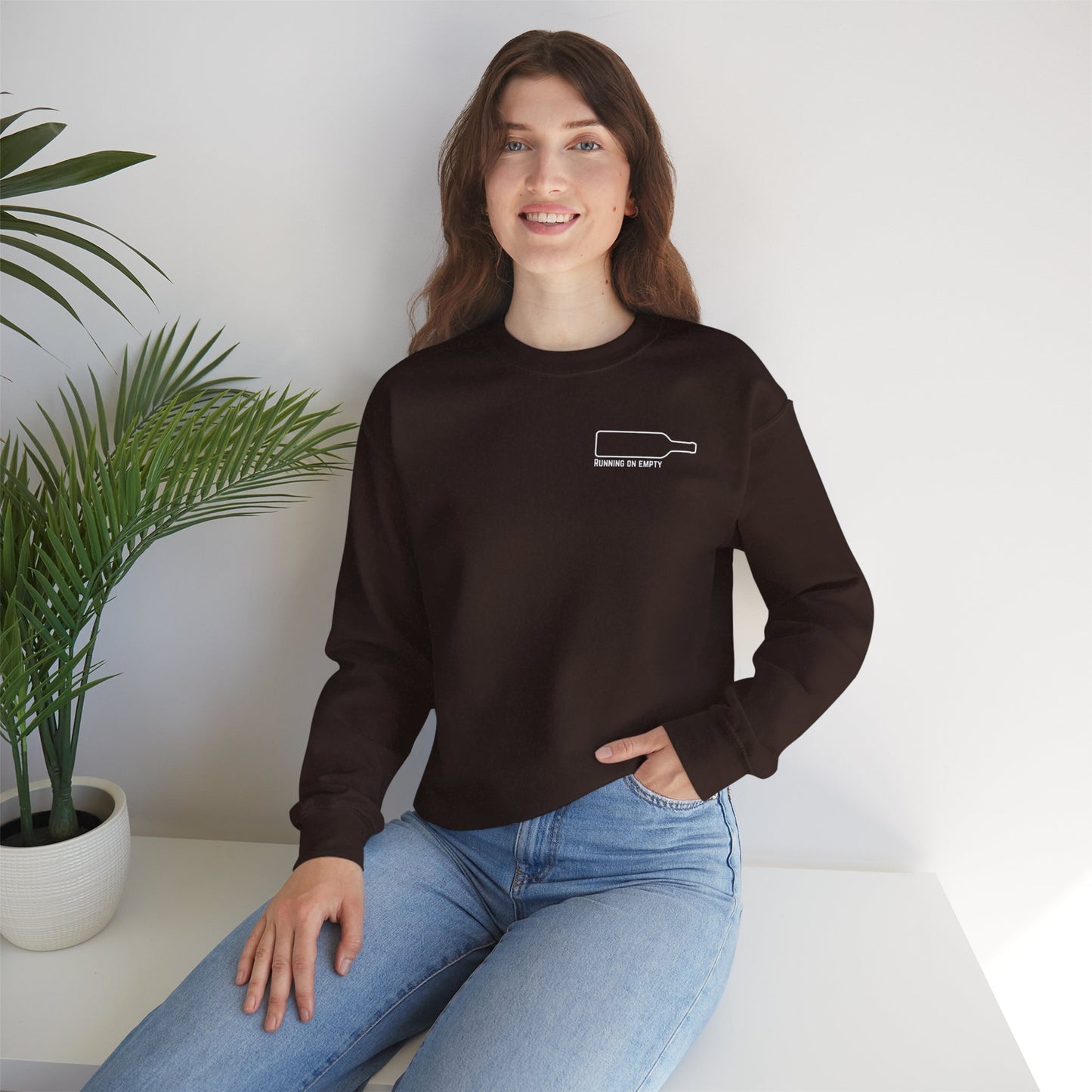 "Running on Empty" Unisex Crewneck Sweatshirt (Dark Humor Edition)