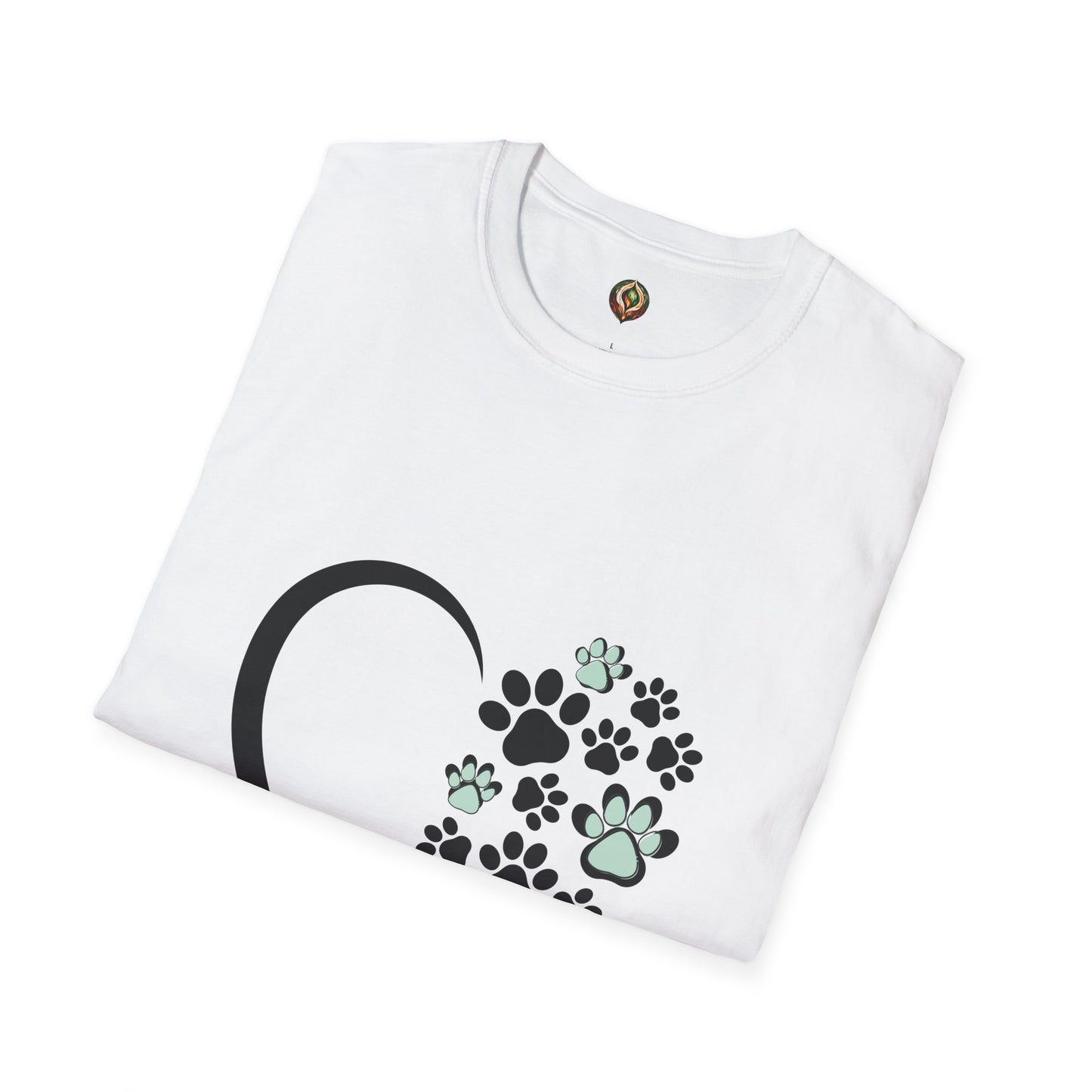 Heart & Paws Unisex T-Shirt – Teal & Black Paw Print