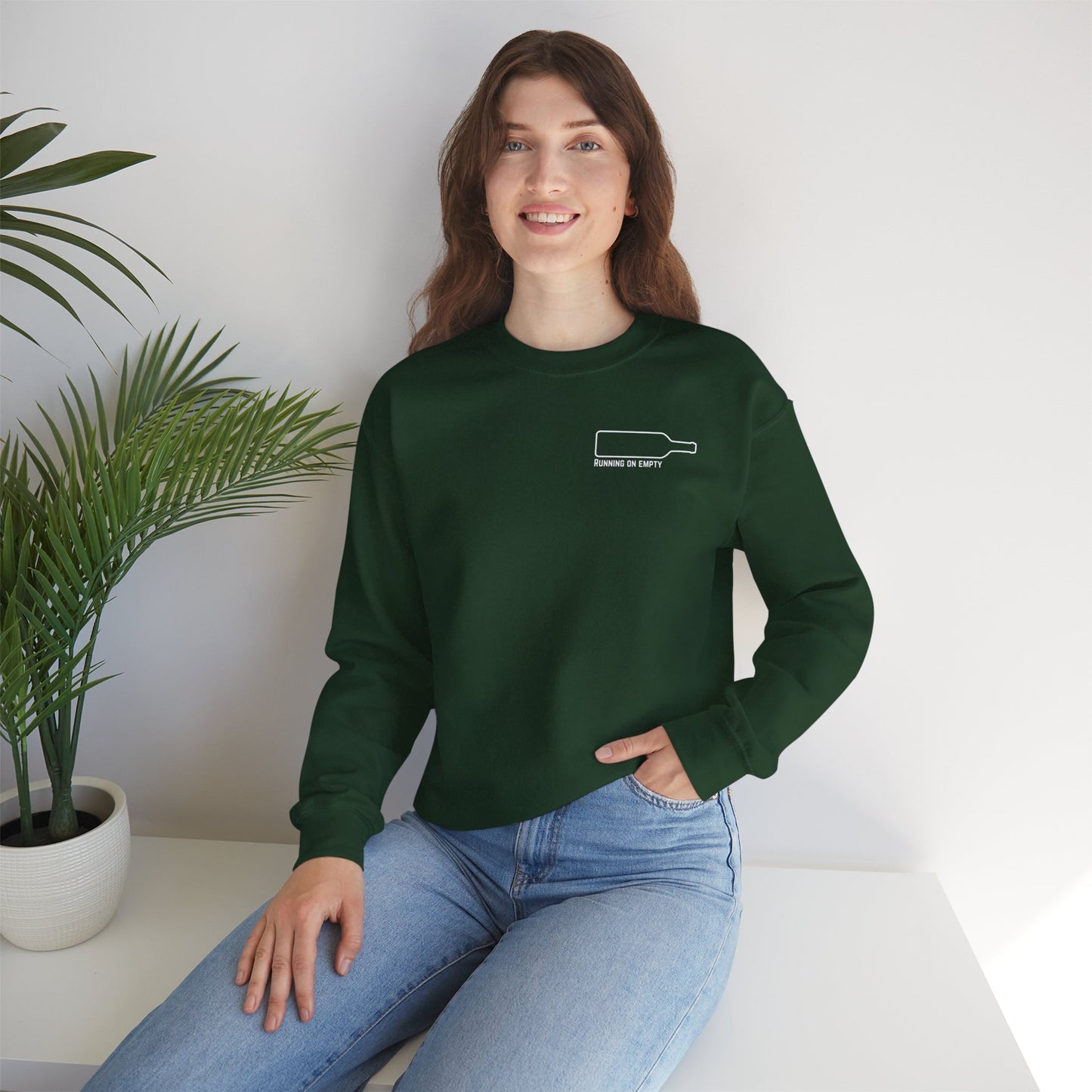 "Running on Empty" Unisex Crewneck Sweatshirt (Dark Humor Edition)