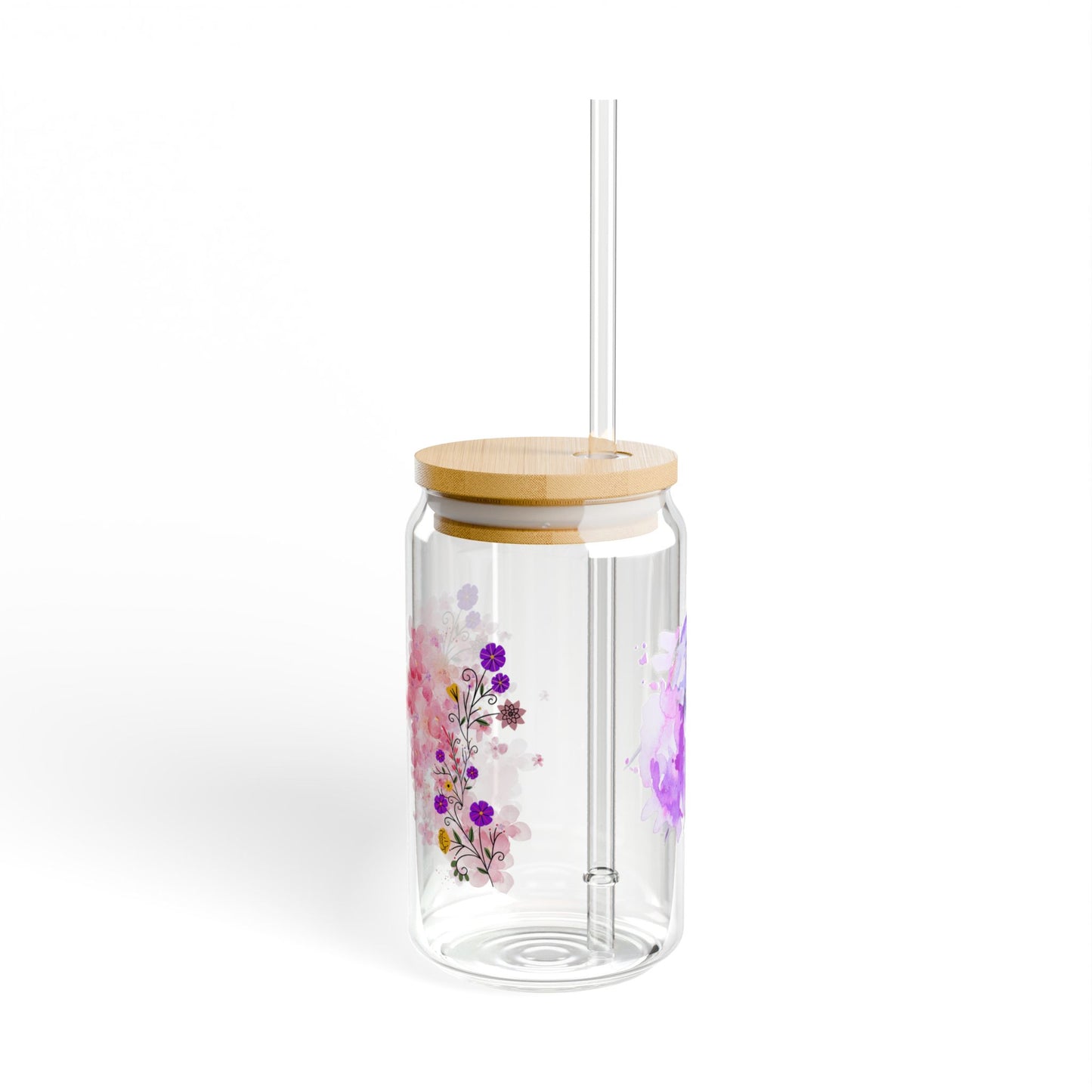 "Watercolor Hummingbird" Glass Sipper with Bamboo Lid (16oz)
