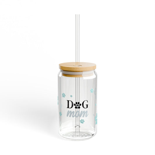 "Dog Mom" Glass Sipper with Bamboo Lid (16oz)