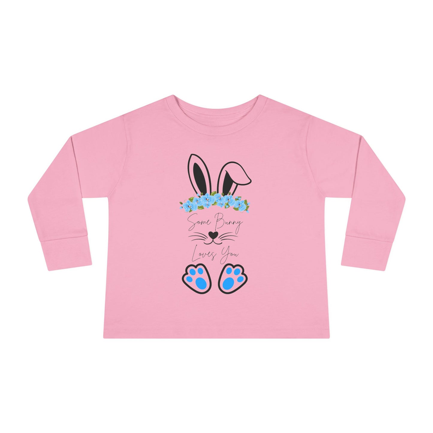 “Some Bunny Loves You” – Toddler Long Sleeve Tee (Blue Floral) 💙🐇