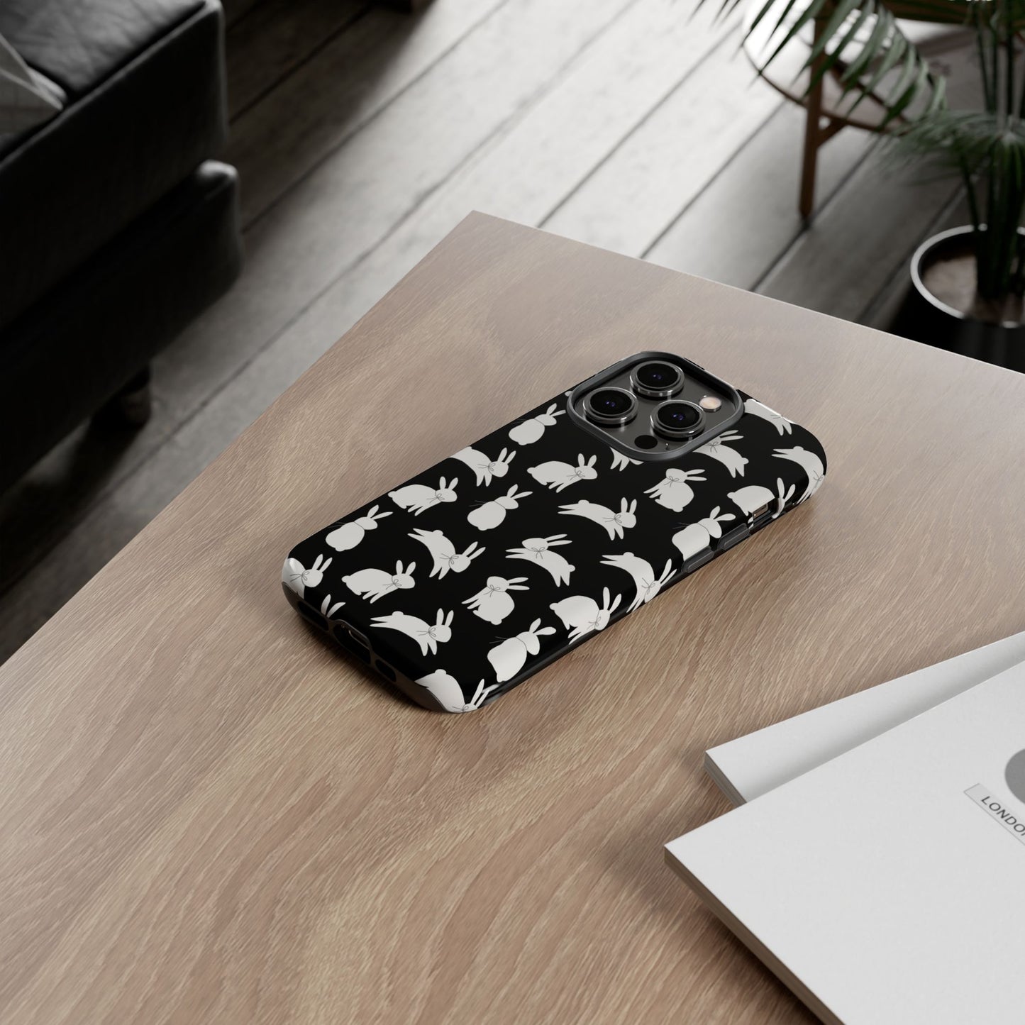 Hop-Proof Style – Bunny Pattern Tough Phone Case 🖤🐰