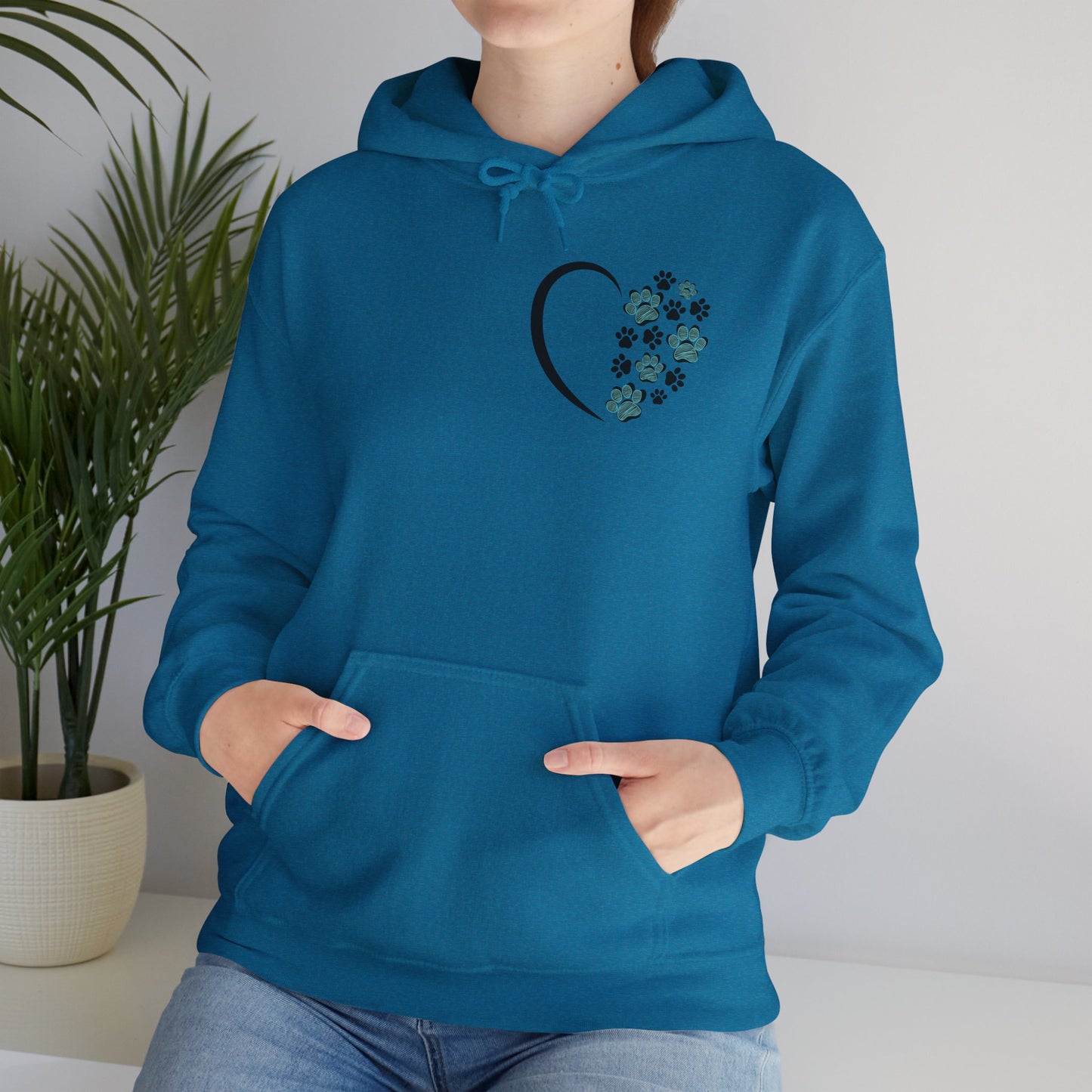 Paw Heart Unisex Hoodie  – Teal & Black Paw Prints