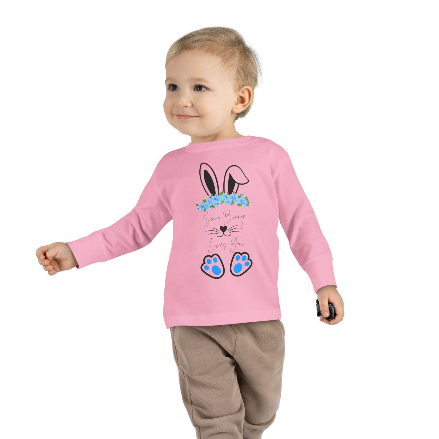 “Some Bunny Loves You” – Toddler Long Sleeve Tee (Blue Floral) 💙🐇
