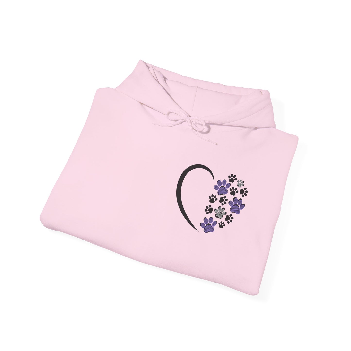 Heart & Paws Unisex Hoodie – Purple & Black Paw Prints