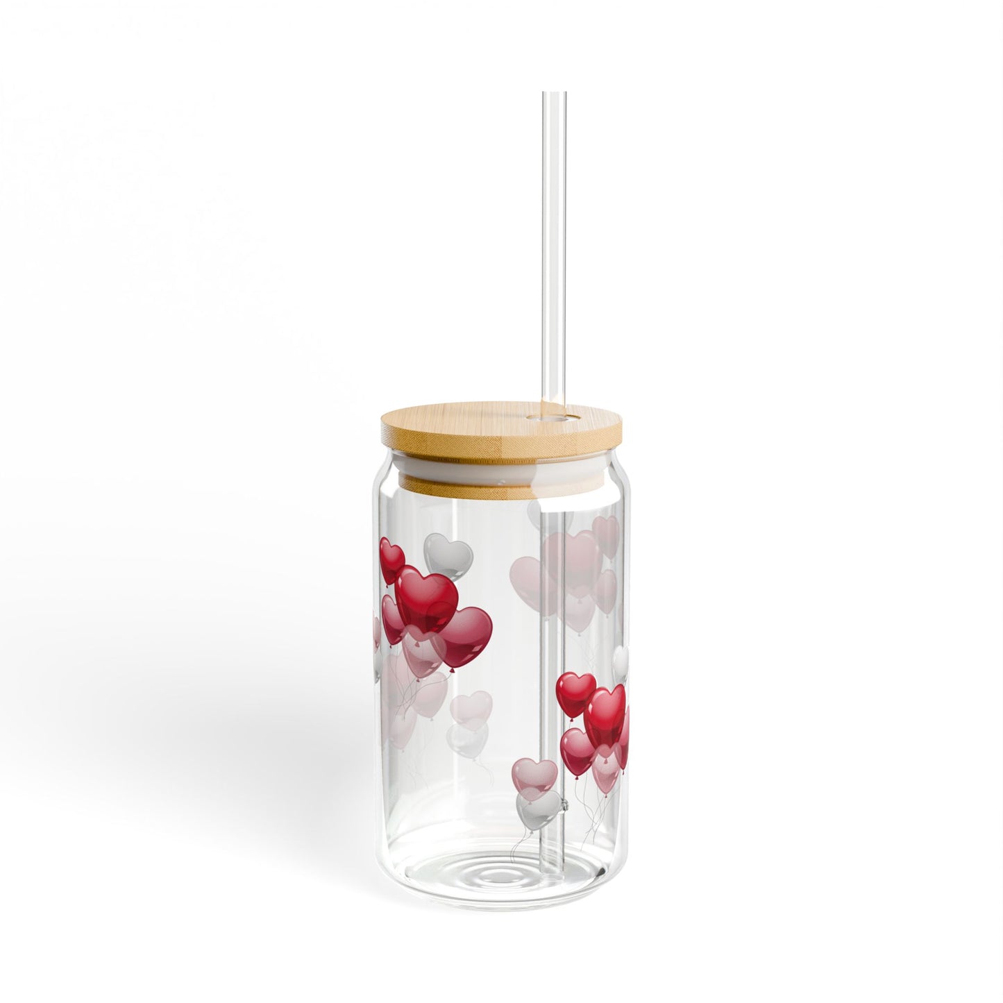 "Heart Bubbles" Glass Sipper with Bamboo Lid (16oz)