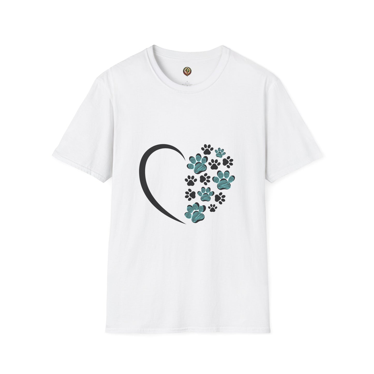 Heart & Paws Unisex T-Shirt – Teal & Black Paw Print Edition