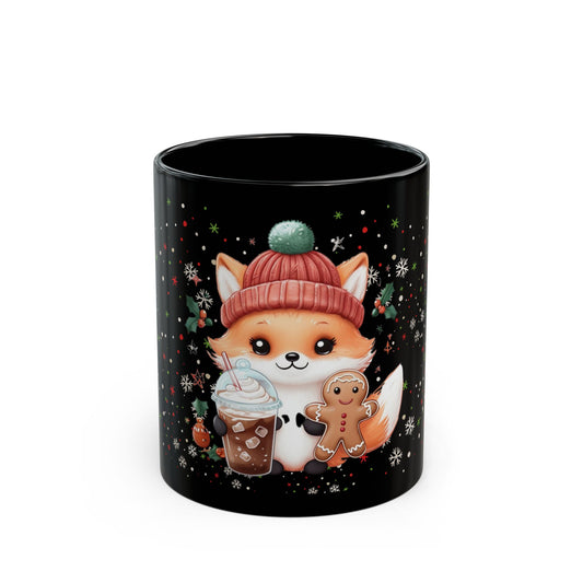 Festive Fox Black Ceramic Mug – Cozy Winter Delight (11oz, 15oz)