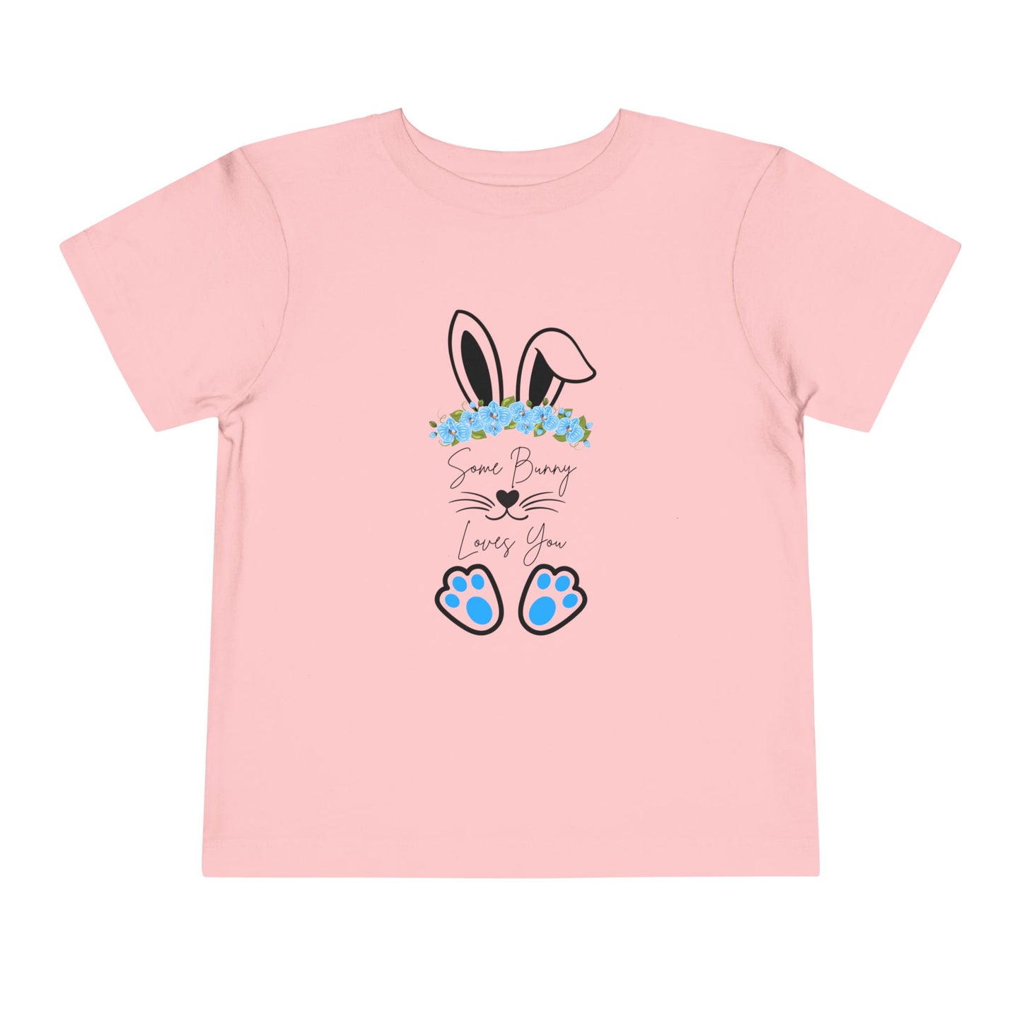 “Some Bunny Loves You” – Blue Floral Toddler Short Sleeve Tee 🐇💙