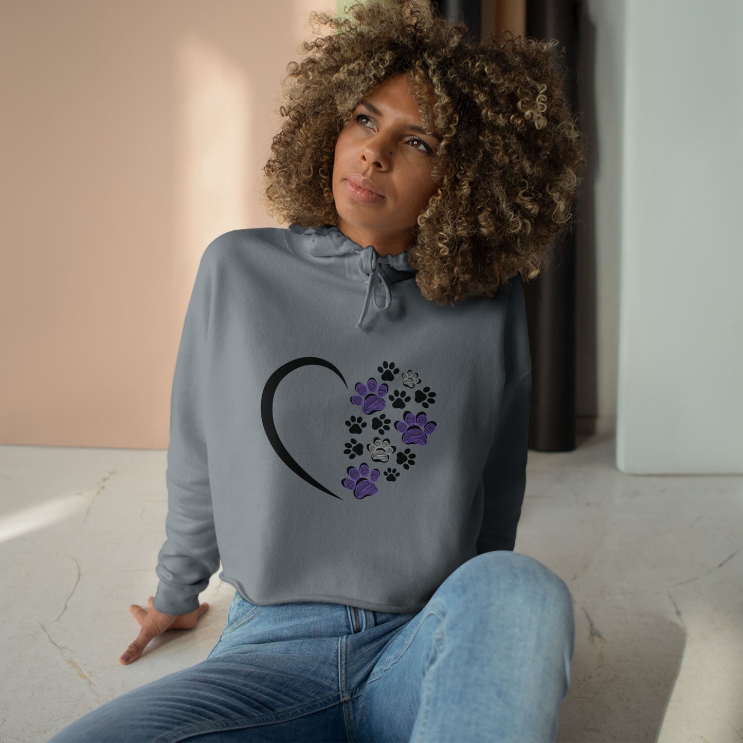 "Purple Heart & Paws" Cropped Hoodie