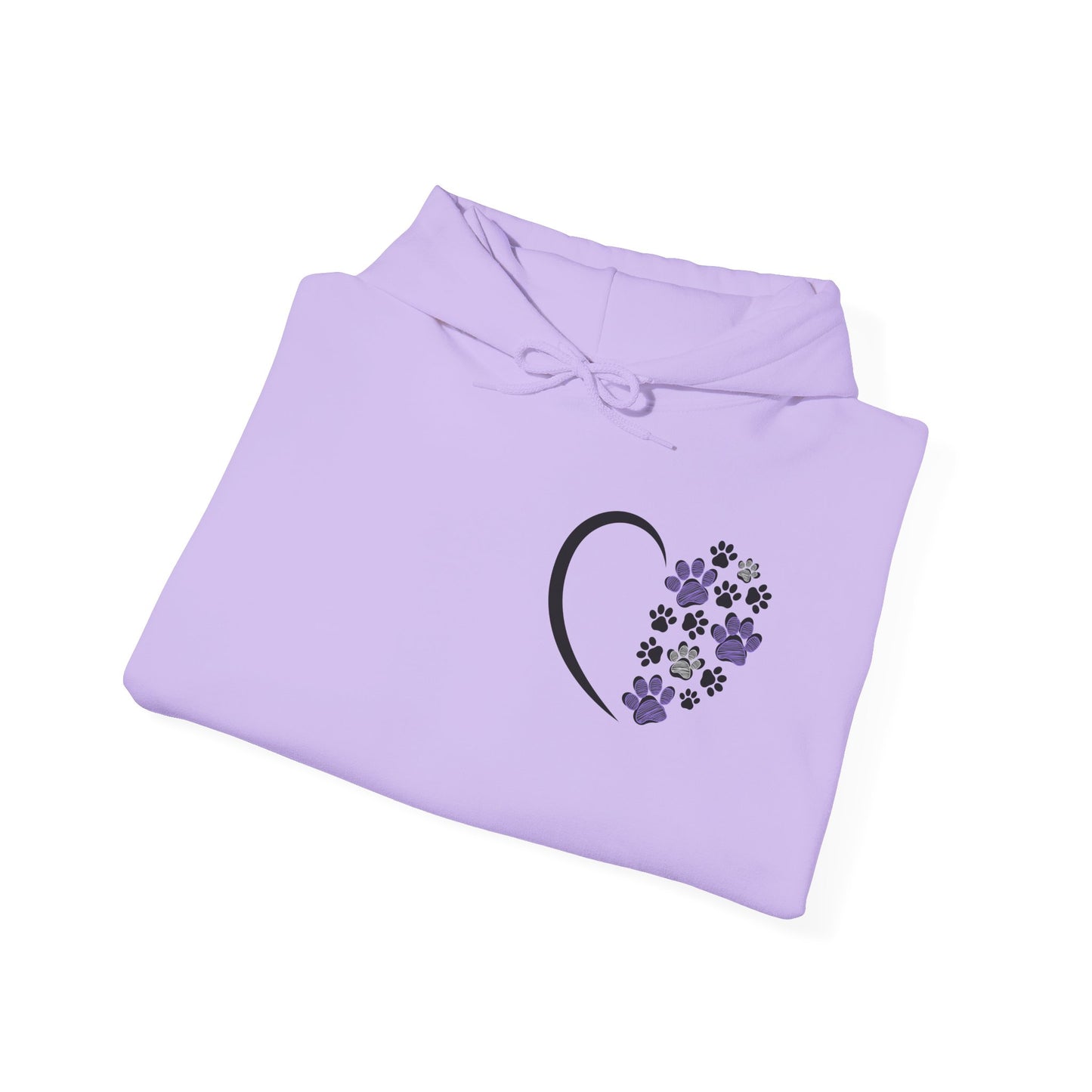 Heart & Paws Unisex Hoodie – Purple & Black Paw Prints