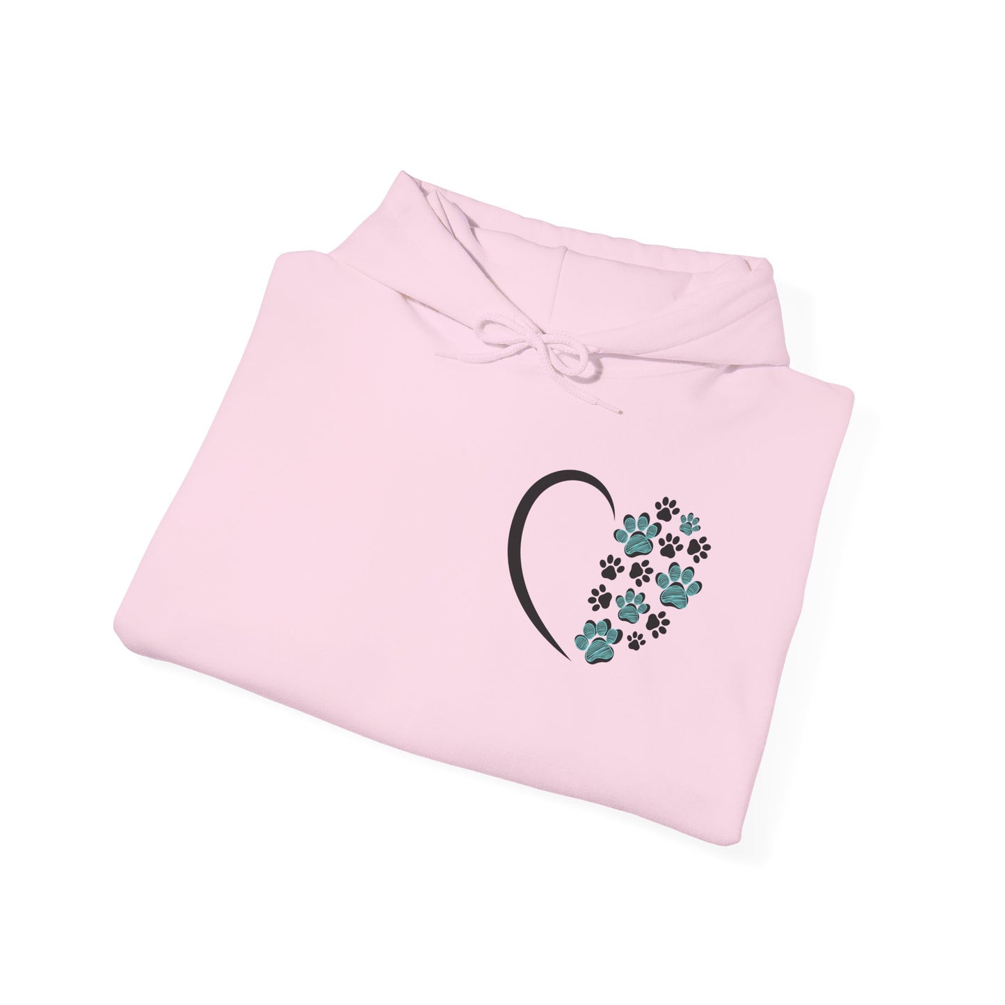 Paw Heart Unisex Hoodie  – Teal & Black Paw Prints
