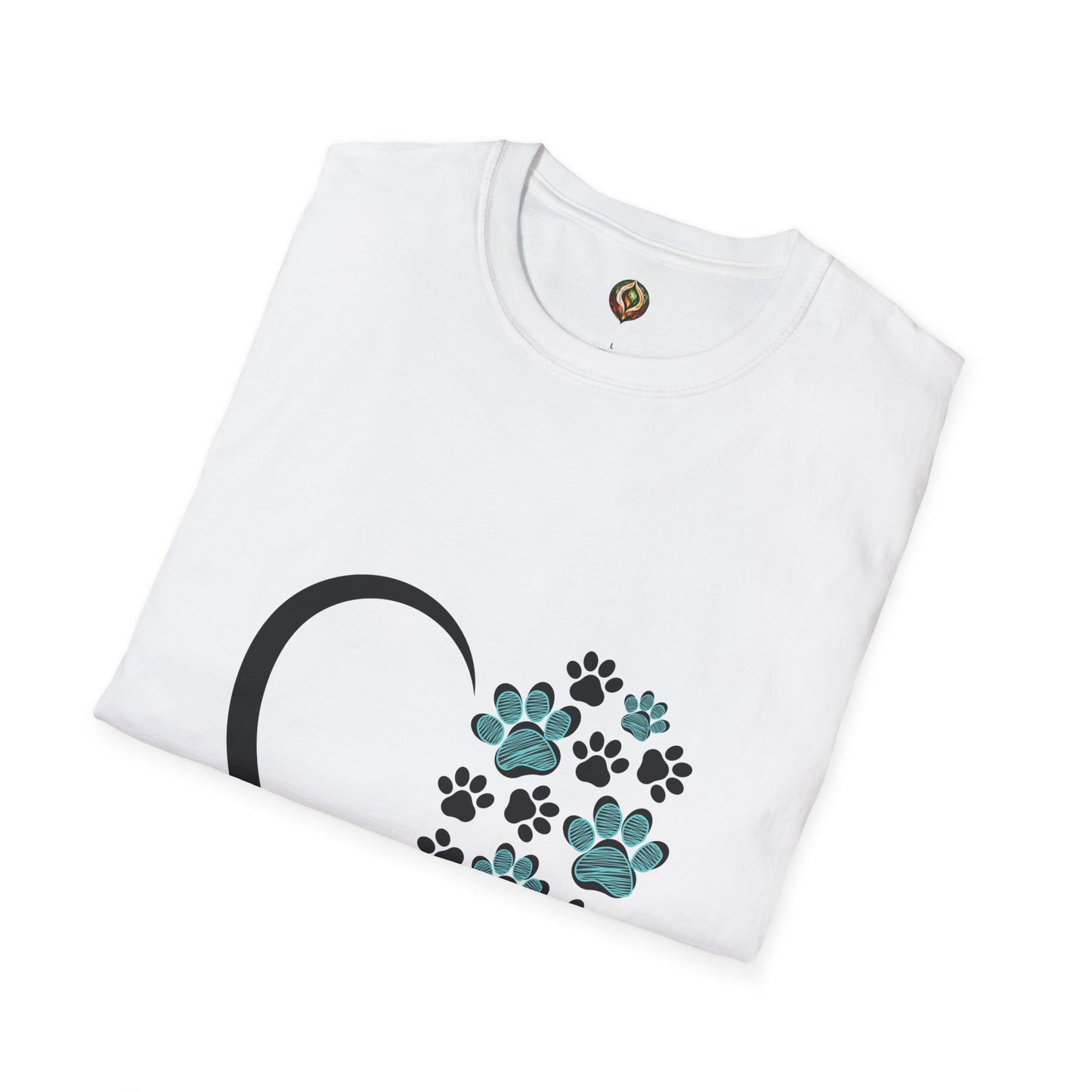 Heart & Paws Unisex T-Shirt – Teal & Black Paw Print Edition