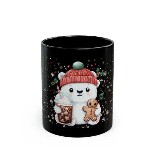 Cozy Polar Bear Black Ceramic Mug – Festive Holiday Delight  (11oz, 15oz)