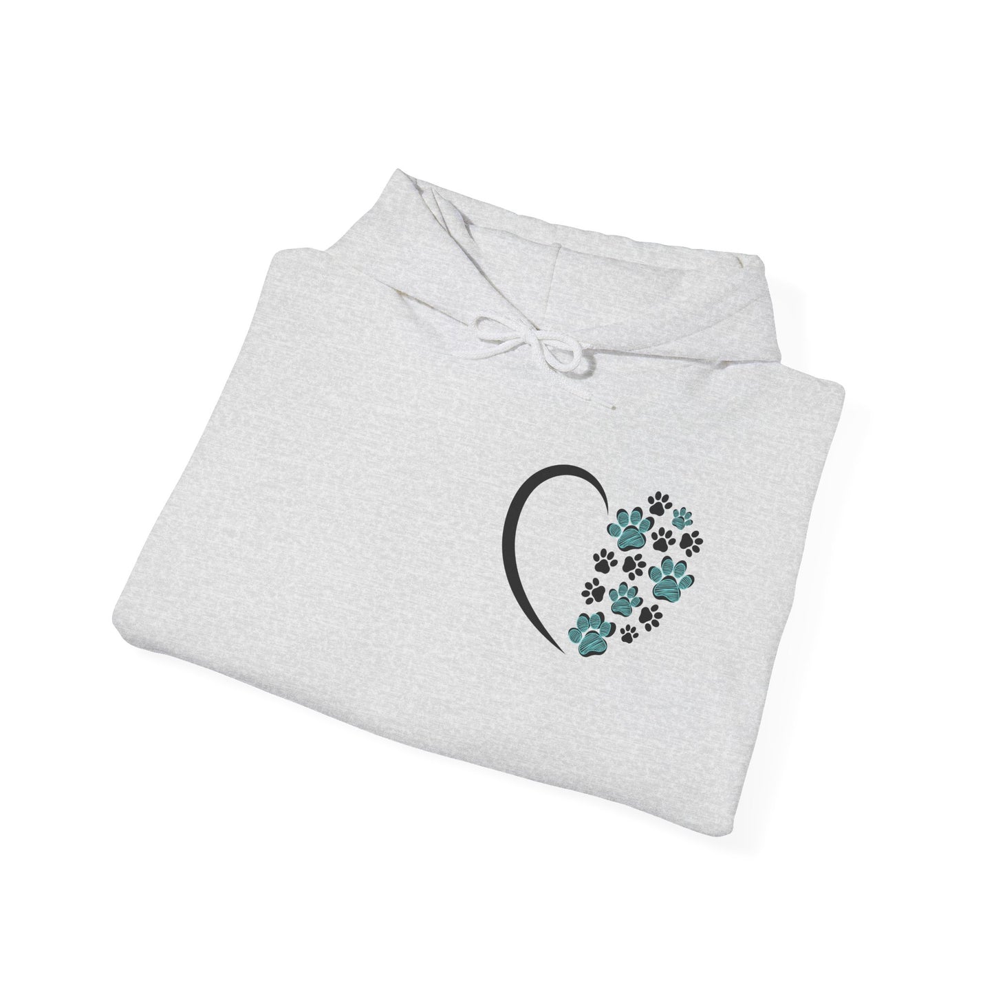 Paw Heart Unisex Hoodie  – Teal & Black Paw Prints