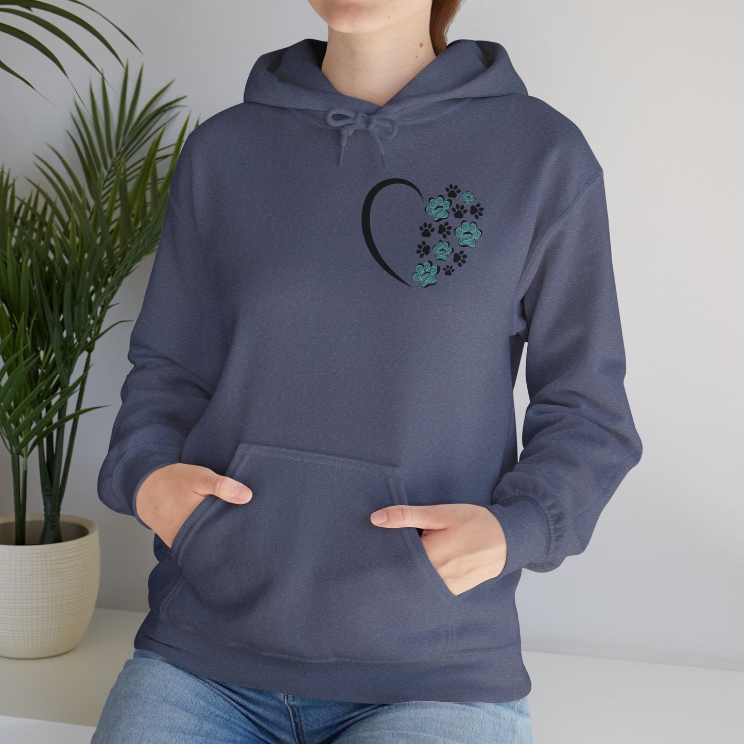 Paw Heart Unisex Hoodie  – Teal & Black Paw Prints
