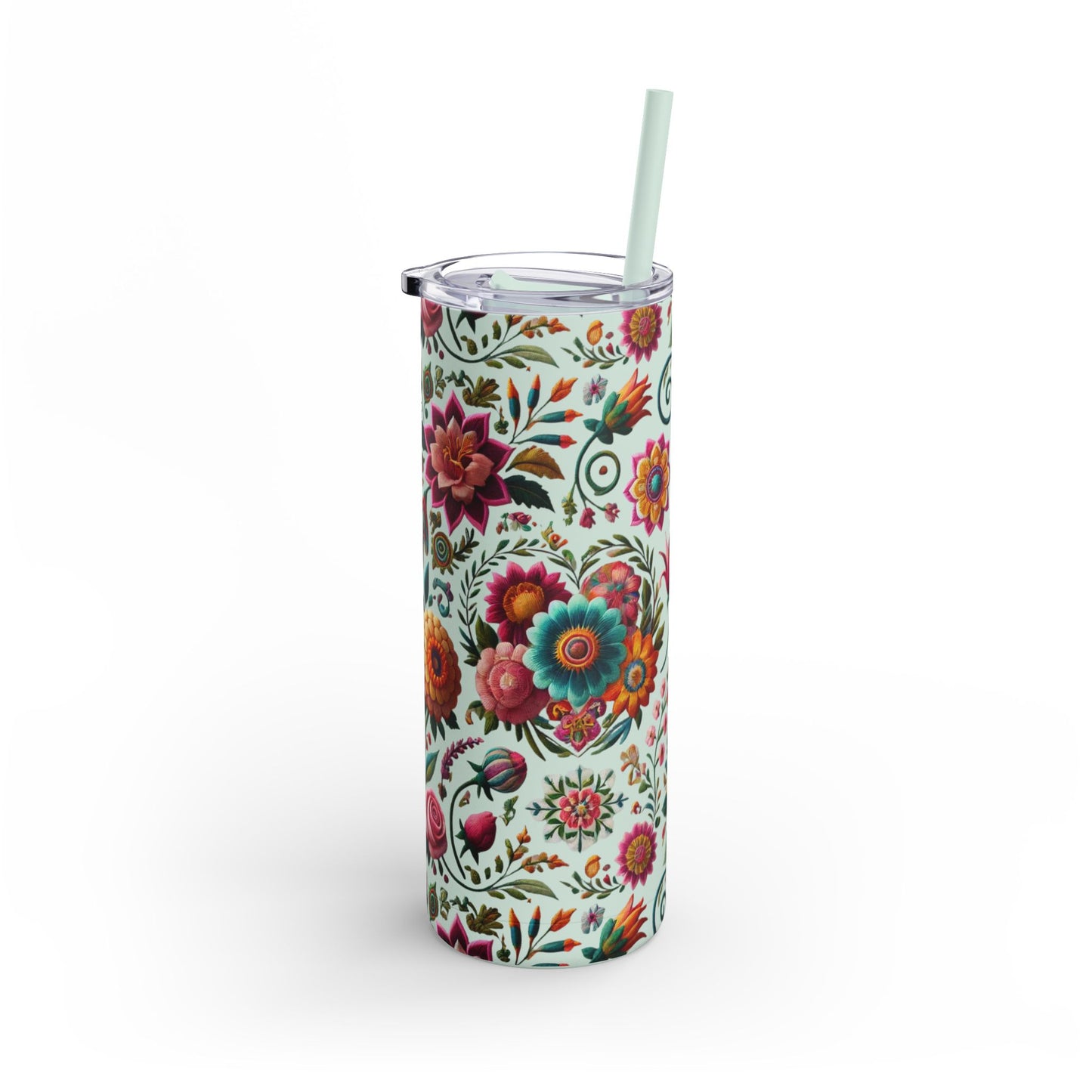 Vibrant Blooms 🌸 Embroidered-Style Skinny Tumbler (20oz)